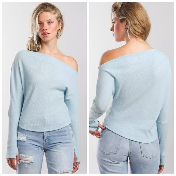 We the Free - Free People Fuji Off Shoulder Thermal Top sz L - Picture 1 of 11